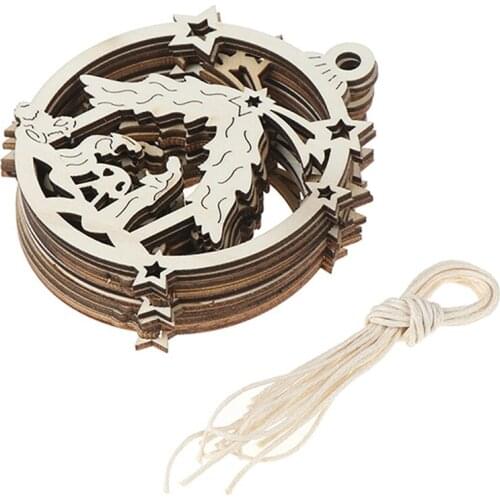 10pcs Wooden Embellishments Christmas Tree Jesus Pattern Pendant