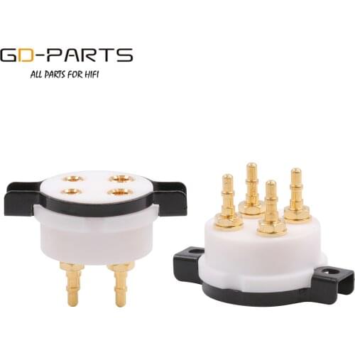 4pin PTFE Vacuum Tube Socket with Screw For 300B 2A3 45 50 5Z3 6A3 & WE101D/F 205D/E 216 etc., 24K Gold Plated Brass Pins 2PCS