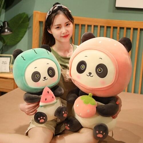 45/60cm Big Size Lovely Panda Holding Fruit Plush Toys Kawaii Panda Stuffed Soft Animal Pillow Cartoon Birthday Gift for Baby