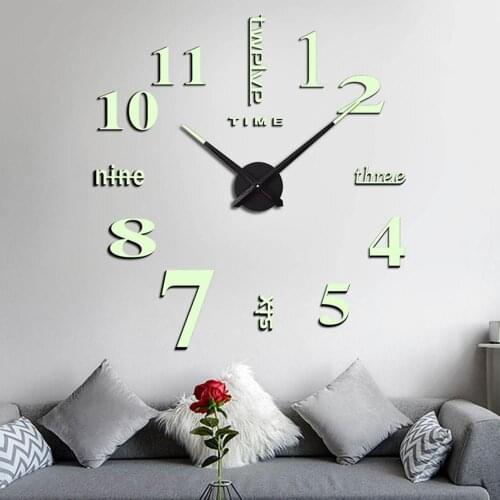 80%HOT3D DIY Acrylic Luminous Mirror Surface Wall Sticker Clock Living Room Decor