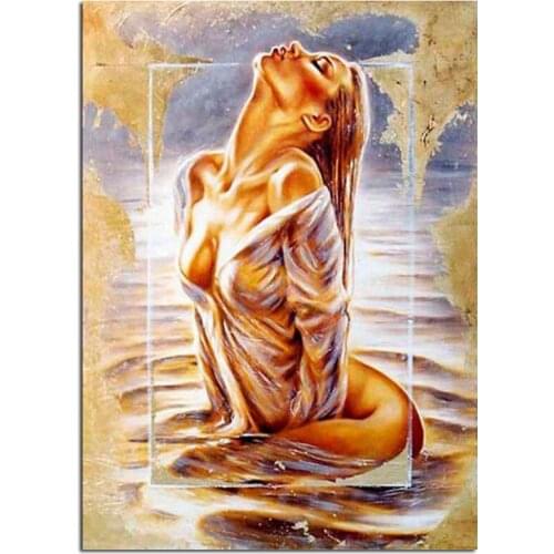 DIY 5D Diamond Mosaic Gold Lady In Water Handmade Diamond Painting Cross Stitch Kits map Diamond Embroidery Patterns Rhinestones