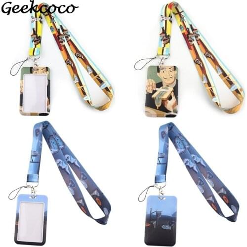 J1965 Cartoon Oil Painting Lanyard Keychain keys Badge Mobile Phone Rope Kids Gifts Card Holder Cover With Lanyard