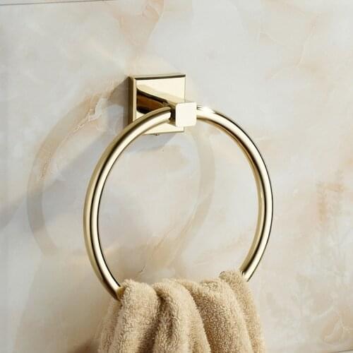 Solid Brass Gold Round Towel Rings European Style Gold Towel Holder Towel Ring Bathroom Wall-Mounted Towel Rings