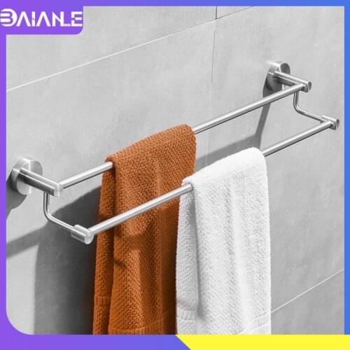 Bathroom Towel Holder Stainless Steel Brushed Doubel Towel Bar Wall Mounted Towel Rack Hanging Holder Rail Storage Rack Shelf