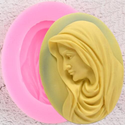 Virgin Mary Cameo Silicone Mold Lady Avatar Cupcake Topper Fondant Molds Cake Decorating Tools Candy Resin Clay Chocolate Moulds