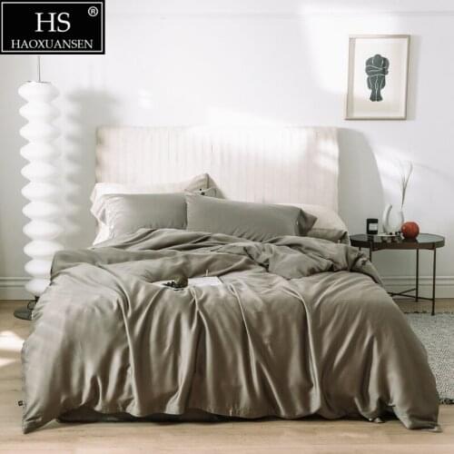 Charcoal Grey 4Piece Bedding Sets Tencel Lyocell Soft Breathable Pillowcase Duvet Cover Fitted Sheet Bed Sheet Queen King Size