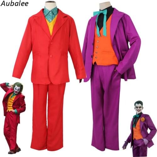 Movie Joker Joaquin Phoenix Arthur Fleck Cosplay Costume Suits Wigs Horror Clown Halloween Party Uniforms For Adult
