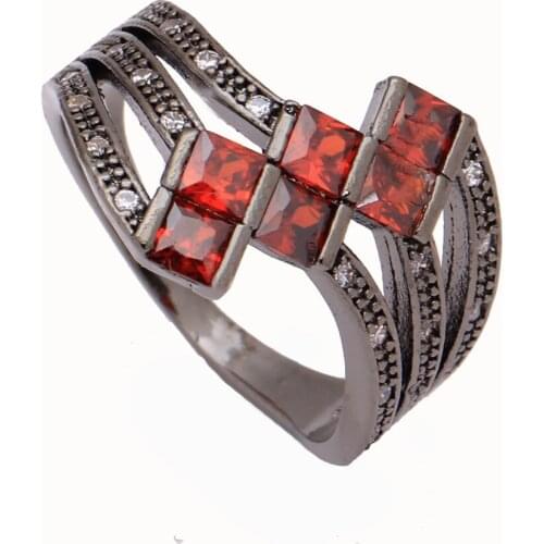 Hainon RED zircon Wedding finger rings for Women luxury vintage Jewelry Gift Wholesale fashion black Color design ring