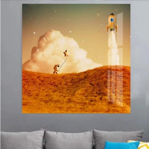 Cartoon Kid Room Decor Astronaut Rocket Nebula Canvas Painting Wall Art Posters And Prints Wall Pictures Baby Kids Room Decor