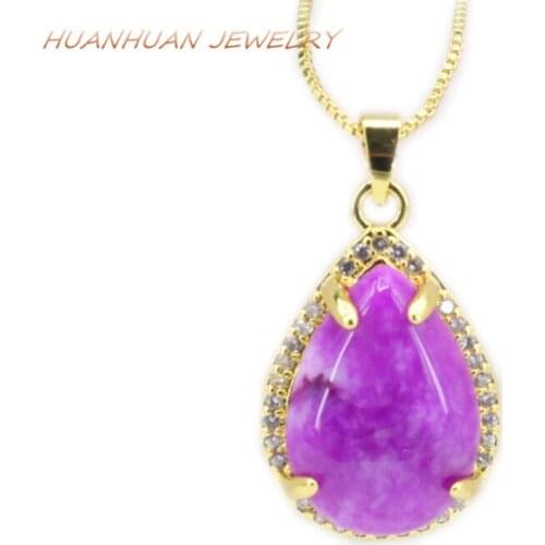 Water Drop 16x25mm Red Natural Jades Stone Pendant For Women Gold-color Stainless Steel Zircon Inlay Chain Pendants Jewels B3332