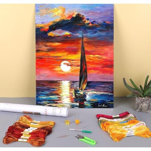 Towards The Sun Printed 11CT Cross Stitch Full Kit DIY Embroidery DMC Threads Handiwork Sewing Painting Handmade Home Floss