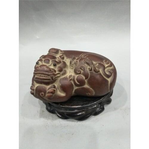 Collection QingDynasty YI XING Purple sand porcelain toad brave troops statue,Hand carving crafts,free shipping