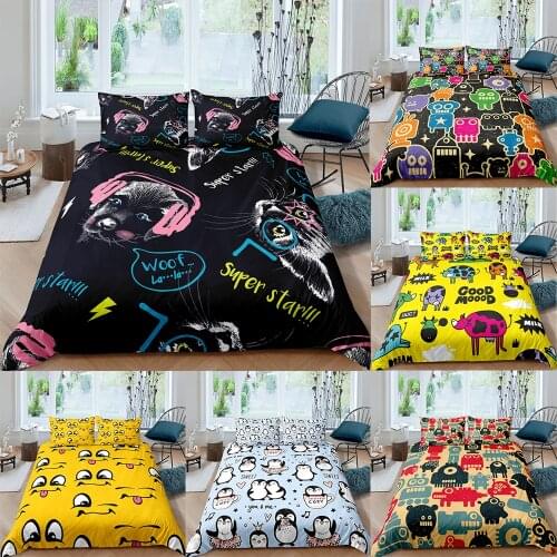 Sprit Cartoon Bedding Sets Cute Cat 1Duvet Cover+1/2Pillowcases Bed Sets Funny Face Printing Quilt Cover Kid Adult Home Textiles