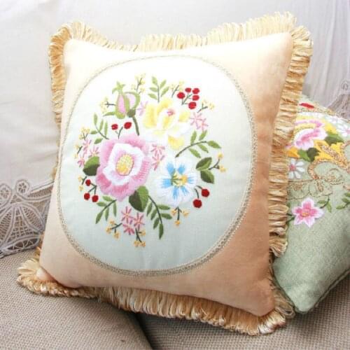 Lace lace Chinese style flower blooming rich ethnic hand-embroidered DIY square pillow car interior decorations holiday decor
