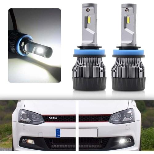 2Pc White Canbus No Error High Power H8 2500LM LED Fog Light Bulb For 09-17 VW Polo Mk5 Gti Hatch 6R 6C 61 Led Lamps