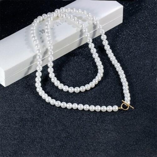 Liemjee Fashion Personality Party Jewelry Round Bead OT Buckle Pearls Necklace For Women Feature Namour Charm Gift All Seasons