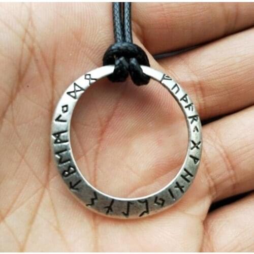 Lover Rustic Pendant with The Elder Futhark Runes Viking Necklace Jewelry