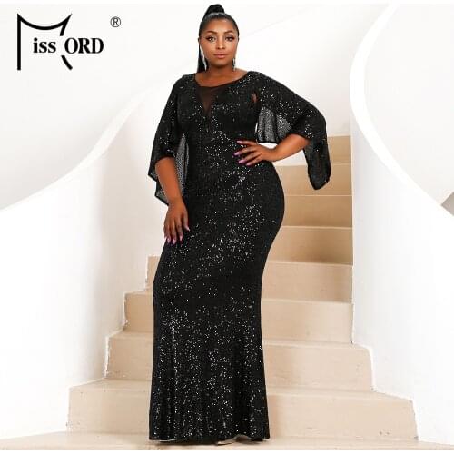 Missord 2021 Plus Size Dresses Summer Maxi Party Sequins Evening Bodycon Prom Mesh Sleeve Elegant Long Women 4XL Dress Fashion