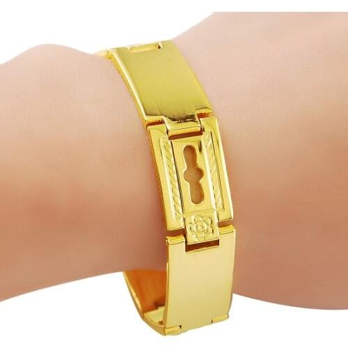Fashion 24K Gold Bracelet Gold Plated 15MM Strap Shaped Bracelet For Men & Women Jewelry Gifts