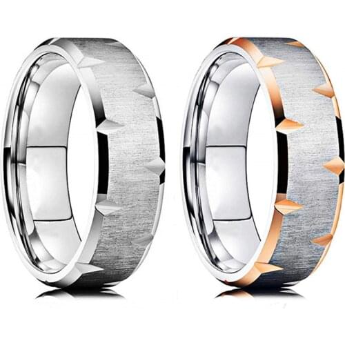 Mens Silver Color Rose Gold Groove Tungsten Carbide Ring With Polished Stepped Edges Multifaceted Men Engagement Ring Size 6-13