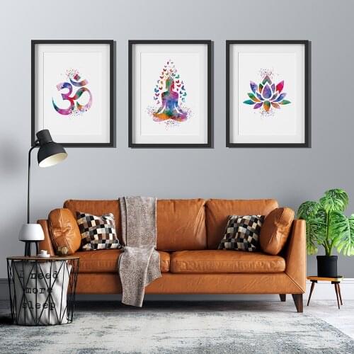 Living Room Wall Art Decoration Yoga Modern Canvas Painting Abstract Buddha Ohm Lotus Symbol Poster Buddhist Print Poster