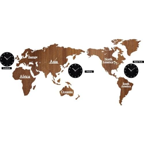 Wall Clock DIY 3D World Map Large Wooden MDF Digital Wall Clock Wood Watch Modern Design Round Mute Clocks Relogio De Parede