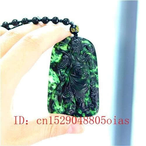 Natural Black Green Jade Chinese Warrior Pendant Necklace Charm Jewelry Obsidian Accessories Carved Amulet Gifts for Men Her