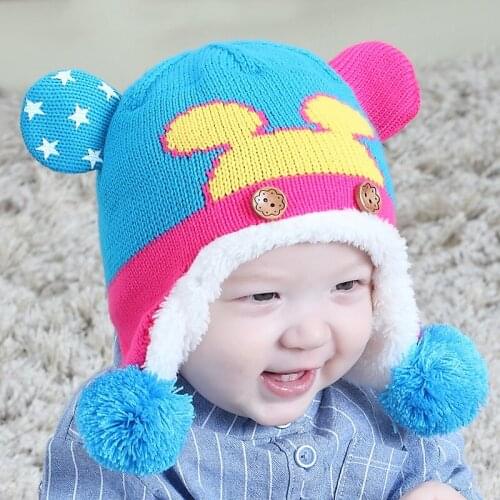 New Fashion Kids Winter Warm Knitting Wool High Quality Kids Winter Hats 0-2 Year Baby Cartoon Hat