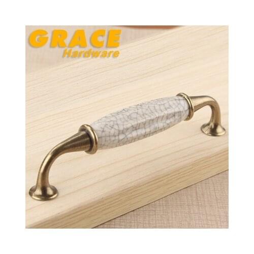 New Exquisite Cabinet Antique European Style Wardrobe Knobs Classical Garden Ceramic Furniture Handle(C.C:128mm L:143mm)