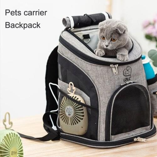 Pet backpack Oxford cloth portable dog and cat Backpack traveling cats carrier bag gray color with breathable window
