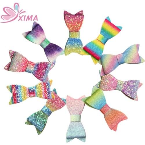 XIMA 20pcs/lot 3inch Gradient Color Bow Princess Party Hairgrips Hair Bows for Party Supplies Hair Clip Girls Hair Accessories