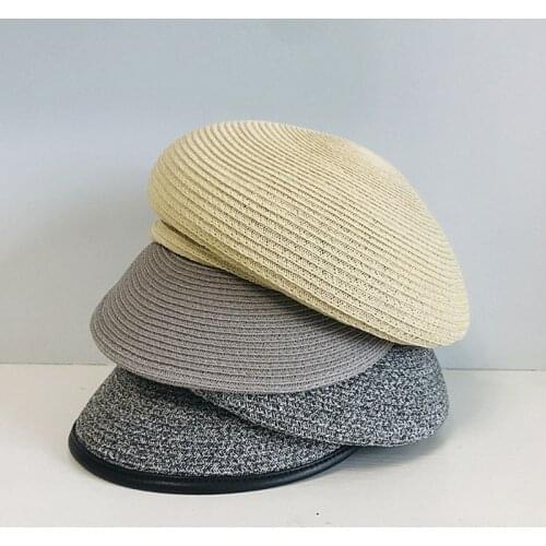 New Fashion Inclined Top Patchwork Straw Hat for Women Newsboy Cap Sun Hat Summer Travel Fiddler Bakerboy Gatsby Visor Beret hat
