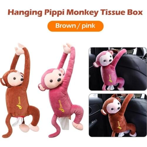 Car Styling Cartoon Tissue Box Animal Monkey Soft Plush and PP Cotton Lovely Personality Car Hanging Paper Napkin Box Holder