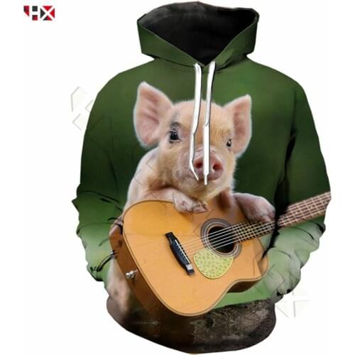 Cute Little Suckling Pig and Violin Men Sweatshirt 3D Print Men Women Sportswear Hoodie Casual Tops S398