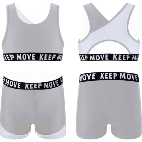 Kids Girls Stage Dancewear Sets Outfits Stretchy Sleeveless Top Sport Yoga Running Gym Workout with Leggings Shorts Hot Pants