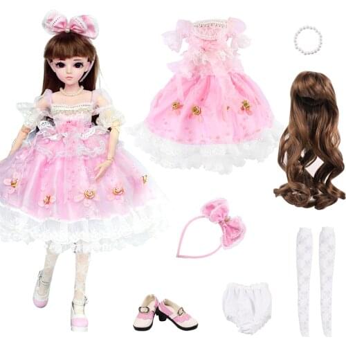 UCanaan Pink Princess Dress For 1/3 BJD SD Dolls Full Outfits Clothes Set Wig Shoes Headwear Accessories For 60CM Doll
