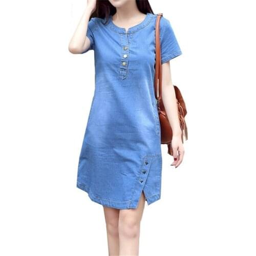 Korean Plus Size Denim Dress For Women Summer Dress 2019 Casual With Button Pocket Sexy Mini Jeans Dress Vintage Large Size 3XL