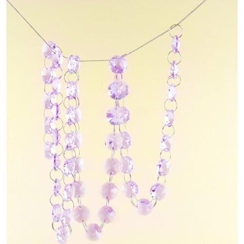1/5/50 Meters Lilac Octagon Bead Chain Decorative Glass Bead Strand Chandelier Lamp Chains Glass Garland Strand For Wedding