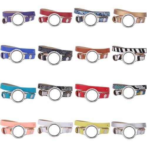 1pc 25mm Living Memory Glass Locket PU Leather Double Wrap Bracelets Wristband With 10pcs Floating Charms Women Jewelry for Xmas