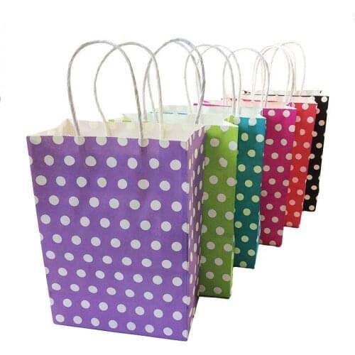 10pcs/lot Classic Colorful Dots kraft paper bag with handle 27X21X11CM Wedding party Fashionable clothes gift paper bags