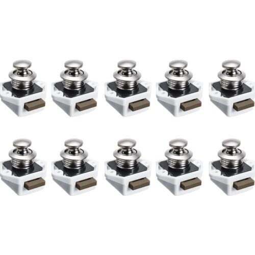 10X Cabinet Push Button Lock ABS Metal Drawer Lock Safety Yacht Caravan Doors Latch Button Lock White For Home Furniture Hardwar