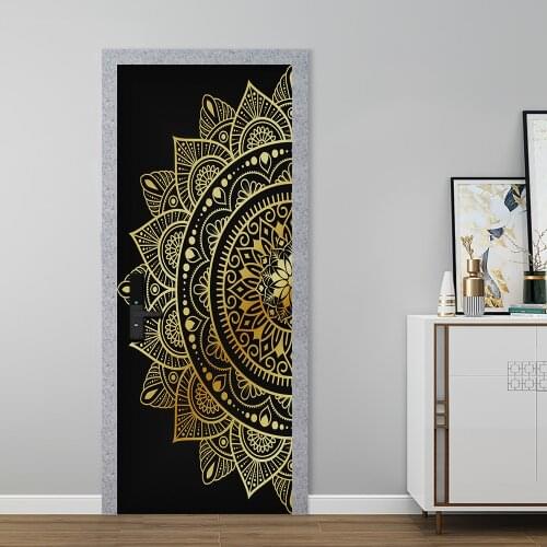 2pcs/Set Muslim Style Mandala Pattern DIY Door Art Mural Sticker Bedroom Living Home Decor Wall Stickers Waterproof Wallpaper
