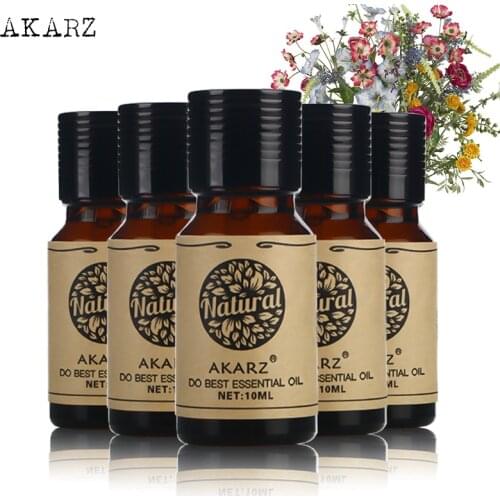 AKARZ Famous brand Jasmine Eucalyptus Rosemary Lotus Helichrysum essential oil For Aromatherapy Massage Spa skin care 10ml*5
