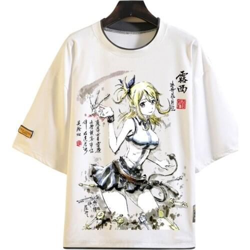 Anime FAIRY TAIL Lucy Natsu cosplay T-shirt cosplay T shirt Fashion Men Women Tees Anime Ink painting T-shirt