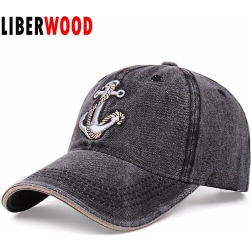 LIBERWOOD Men Women Washed Cotton Baseball Cap Marine Sailor Boating Snapback Hat Adjustable for Outdoor Sports