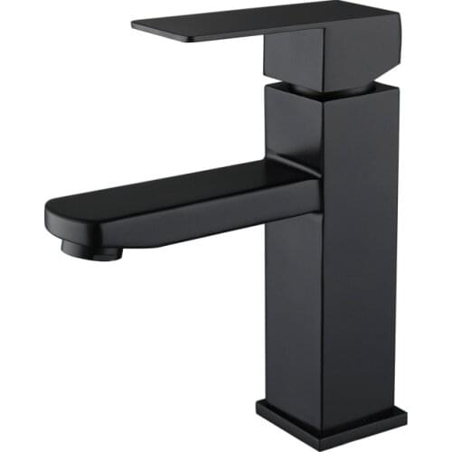 Stainless Steel Black Washbasin Faucet Hot and Cold European Style Paint Bathroom Square Single Hole Basin Faucet