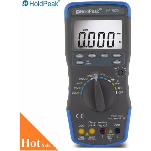 HoldPeak HP-760D True RMS Auto Ranging Digital Multimeter Meter with Min/Max Value/Frequency/Cuty Cycle Test and Carry Bag