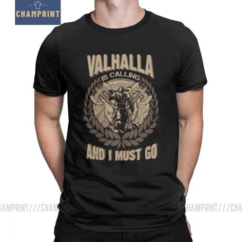 Men T Shirts Viking Valhalla Is Calling And I Must Go Vintage Short Sleeves Tees clothing Pure Cotton High Quality T-Shirts