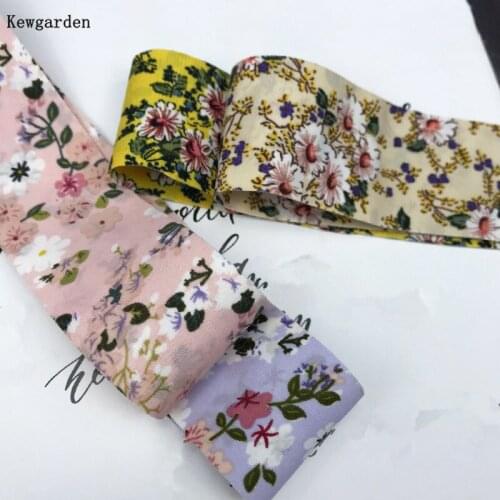 Kewgarden 1" 1.5" 25mm 38mm Floral Chiffon Ribbon Handmade Carfts DIY Hair Bow Accessories Flower Gift Packing 10 Yards