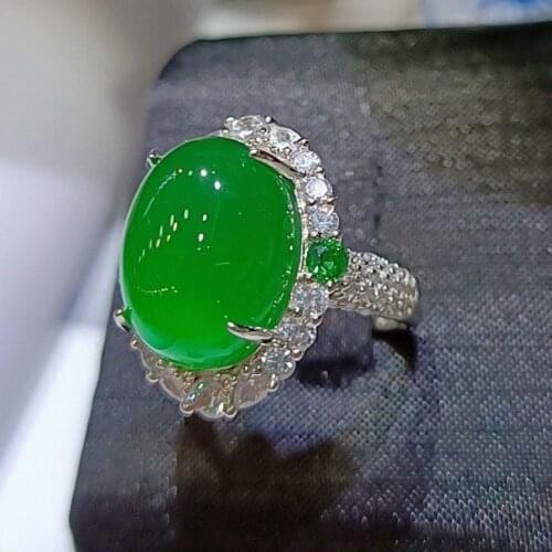 Really Natural Ice Green Carnelian Inlaid Ring Women Jade Jewelry Ring Jewelry Men And Women Lucky Amulet Gifts Jade Stone Ring